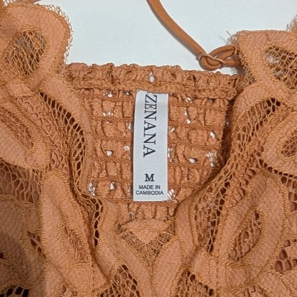 Zenana Adeline Crochet Lace Ruffle Cami Dress, Light Peach, Size M - Picture 4 of 7